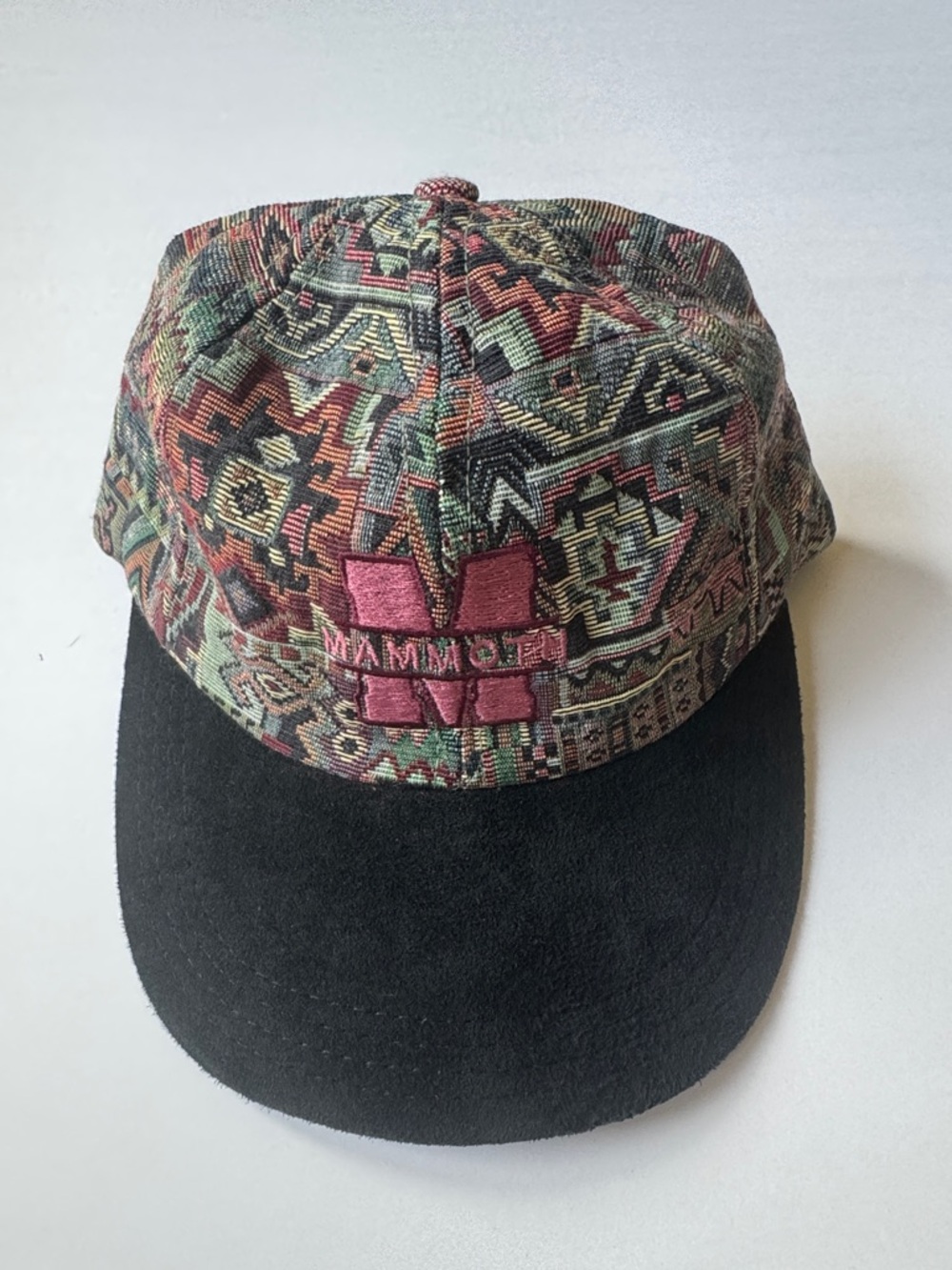Vintage 90s Mammoth Mountain Snapback Hat Tapestry Aztec Print Southwest Ski Cap